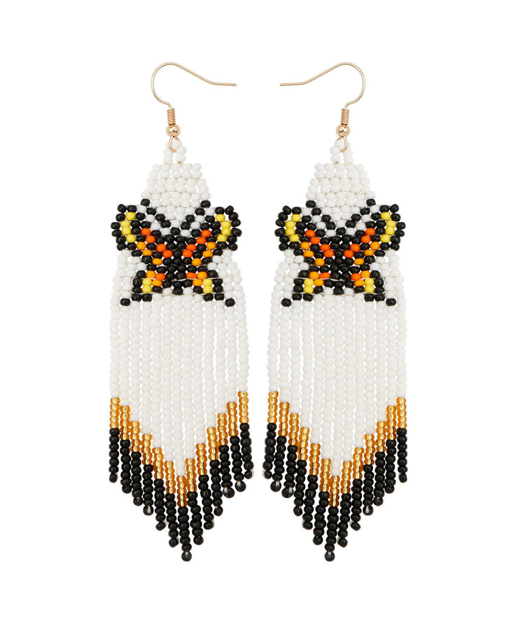 DIY Yellow Rice Ball Knit Fabric Butterfly Tassel Drop Earrings