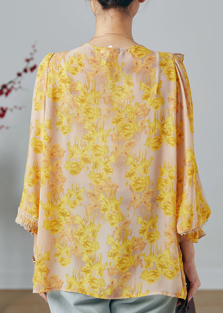 DIY Yellow Ruffled Print Chiffon Top Summer