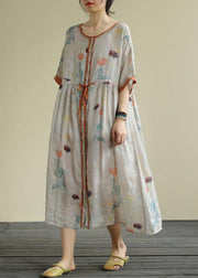 Diy Orange Cashew Chiffon Long Shirts O Neck Drawstring Robe Summer Dresses