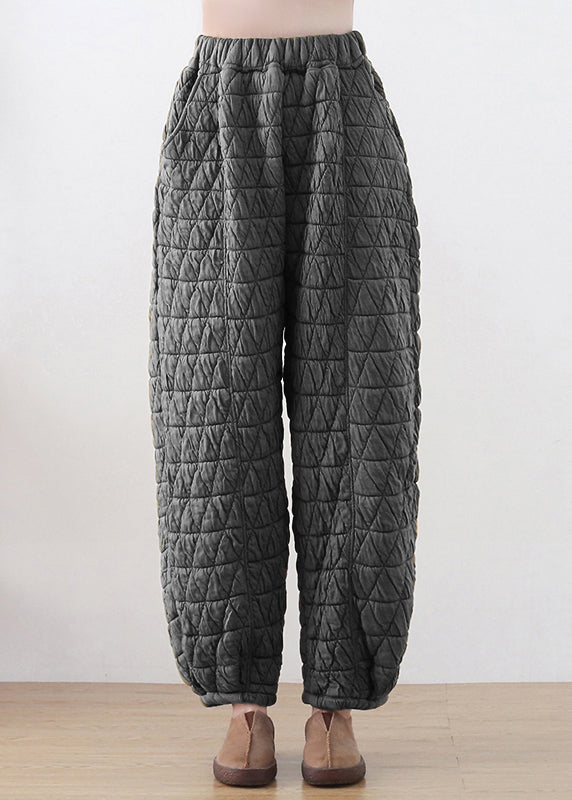 Dark Grey Elastic Waist Thick Cotton Lantern Pants Winter