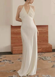 Dinner White V Neck Tulle Patchwork Maxi Dresses Sleeveless