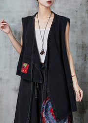 Diy Black Asymmetrical Patchwork Denim Two Piece Suit Set Spring