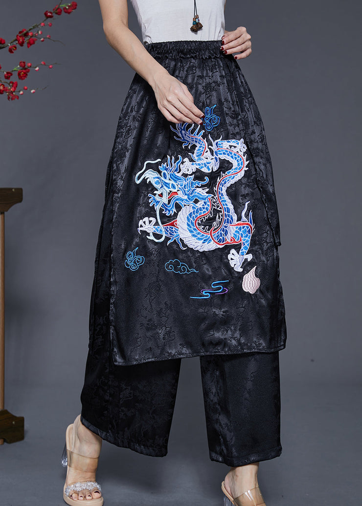 Diy Black Jacquard Embroidered Silk Pants Skirt Spring