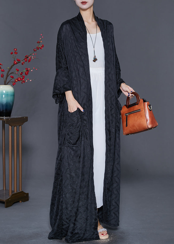 Diy Black Oversized Black Side Open Spandex Long Cardigan Fall