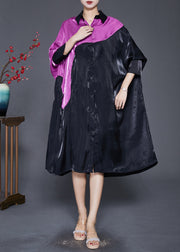 Diy Black Oversized Patchwork Silk Maxi Dress Batwing Sleeve