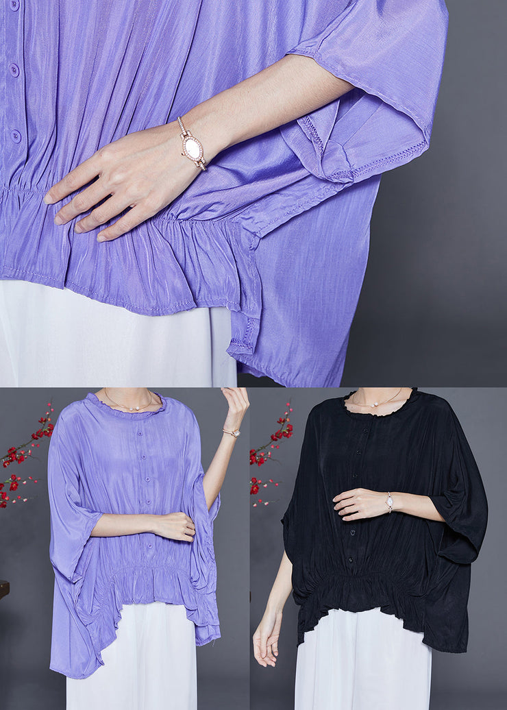 Diy Black Oversized Wrinkled Silk Shirt Top Summer