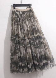 Diy Camouflage Wrinkled Patchwork Tulle Skirt Summer