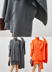 Diy Grey High Neck Asymmetrical Knit Dress Two Piece Suit Set Spring