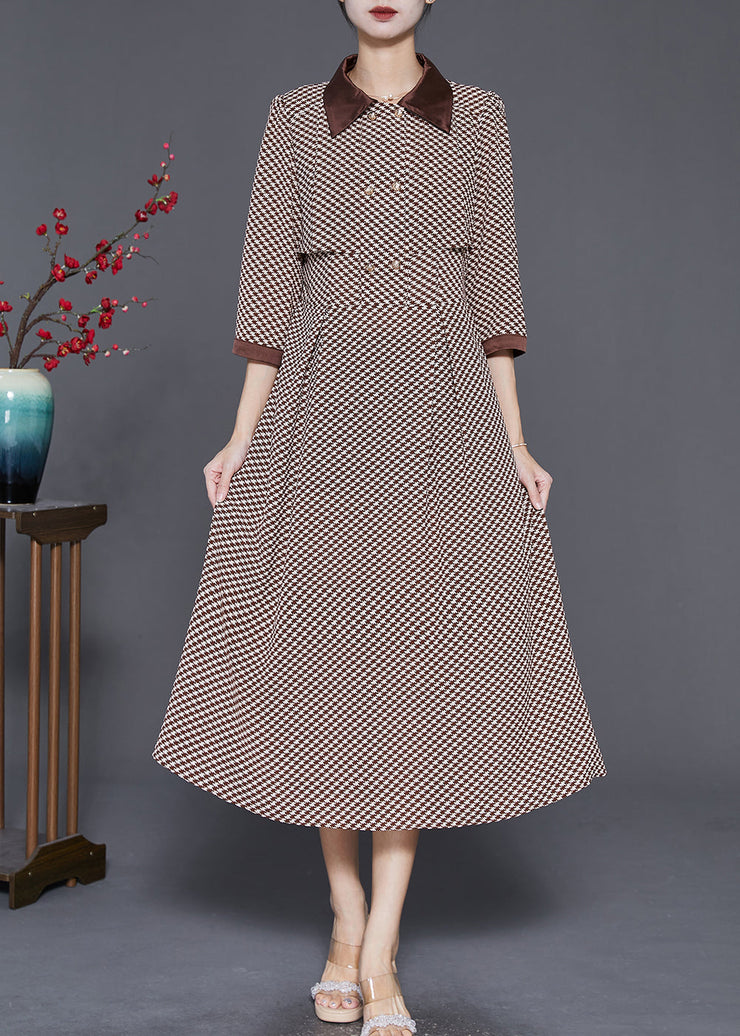 Diy Khaki Peter Pan Collar Plaid Chiffon Robe Dresses Spring