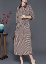 Diy Khaki Peter Pan Collar Plaid Chiffon Robe Dresses Spring