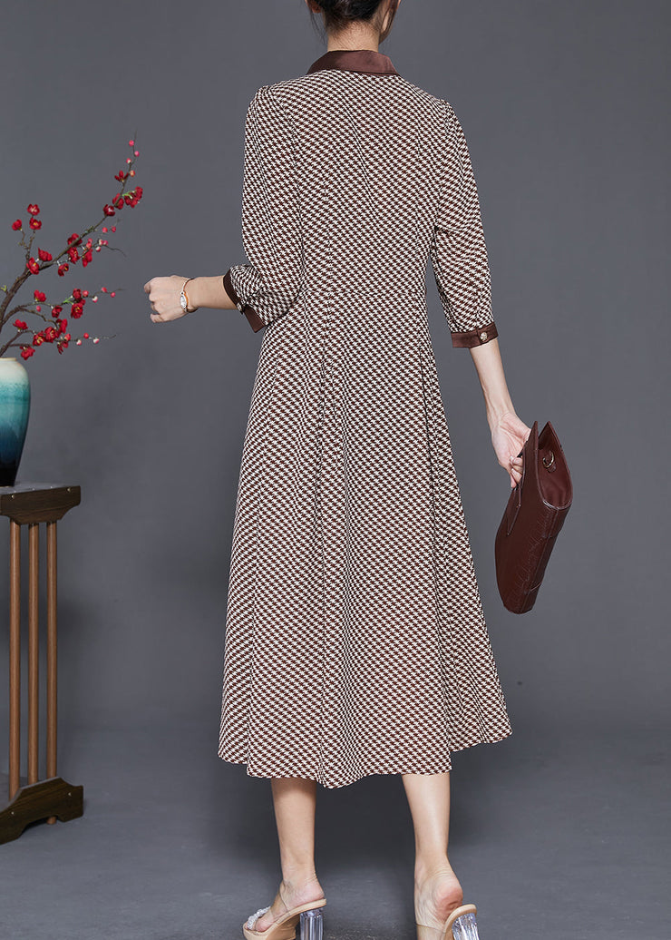 Diy Khaki Peter Pan Collar Plaid Chiffon Robe Dresses Spring