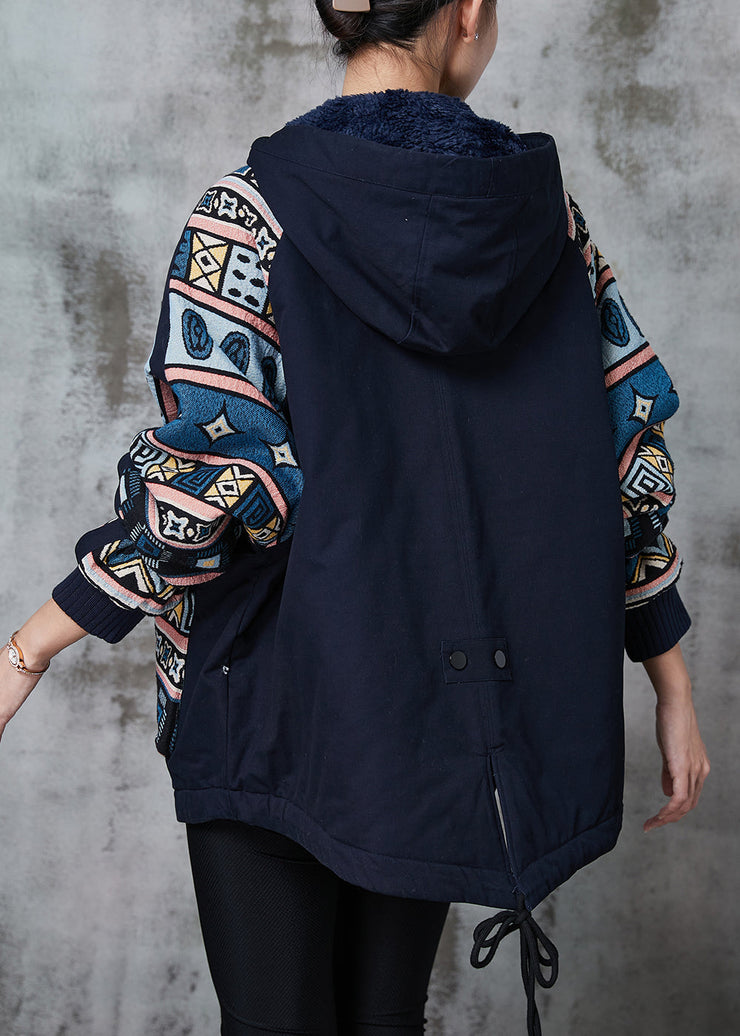 Diy Navy Oversized Print Fine Cotton Filled Jackets Winter