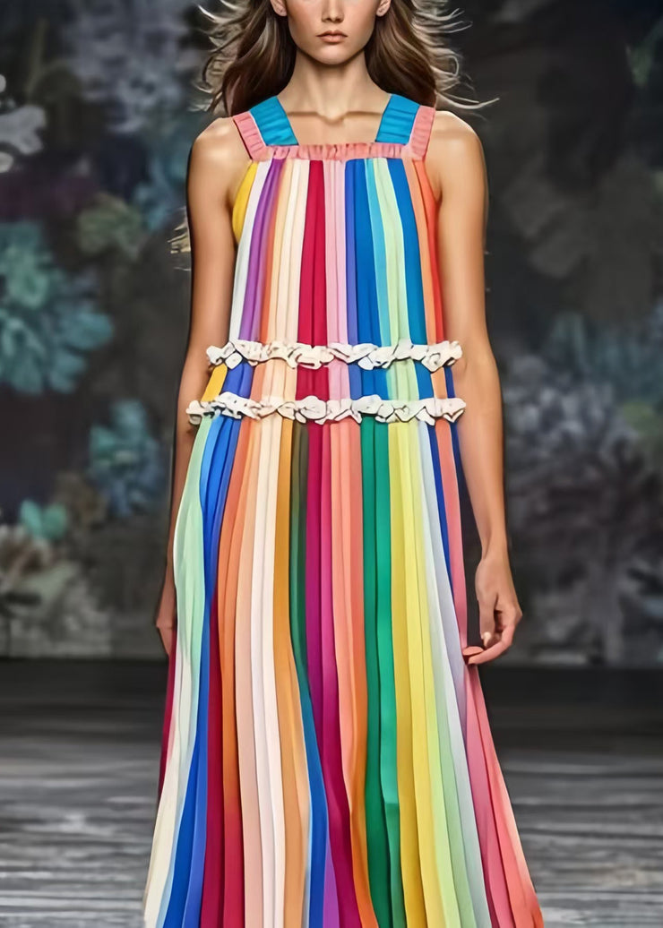 Diy Rainbow Ruffled Striped Chiffon Holiday Dress Summer