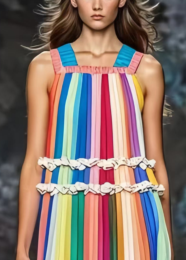 Diy Rainbow Ruffled Striped Chiffon Holiday Dress Summer