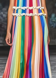 Diy Rainbow Ruffled Striped Chiffon Holiday Dress Summer