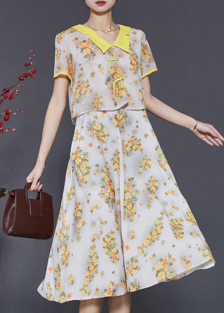 Diy Yellow Tasseled Print Draping Chiffon Long Dress Summer