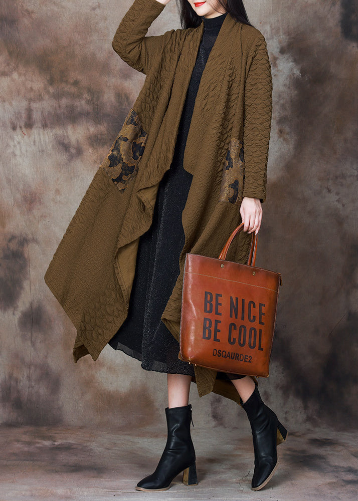 Dull Green Patchwork Cotton Loose Coat Asymmetrical Spring