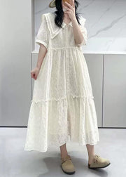 Elegant Apricot Ruffled Button Cotton Shirts Dresses Summer