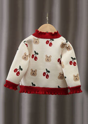 Elegant Beige Ruffled Button Print Warm Fleece Baby Coat Long Sleeve