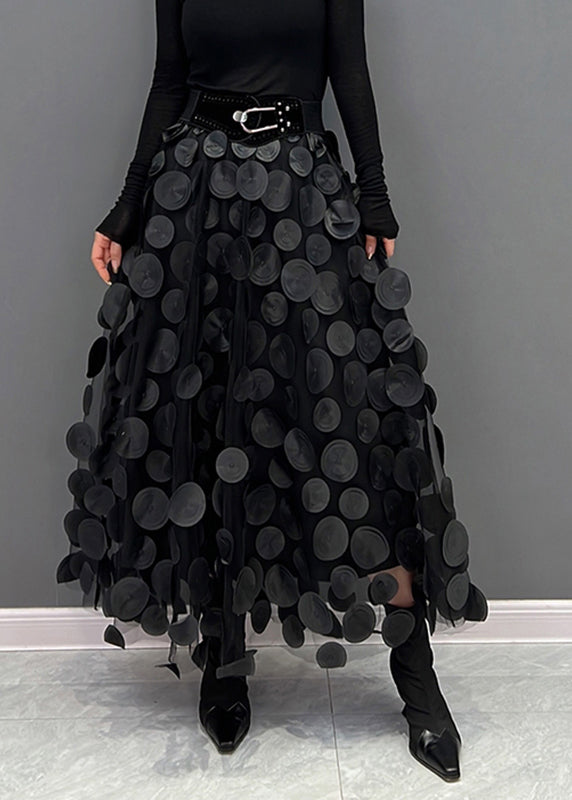 Elegant Rose Dot Patchwork Tulle Skirt Fall