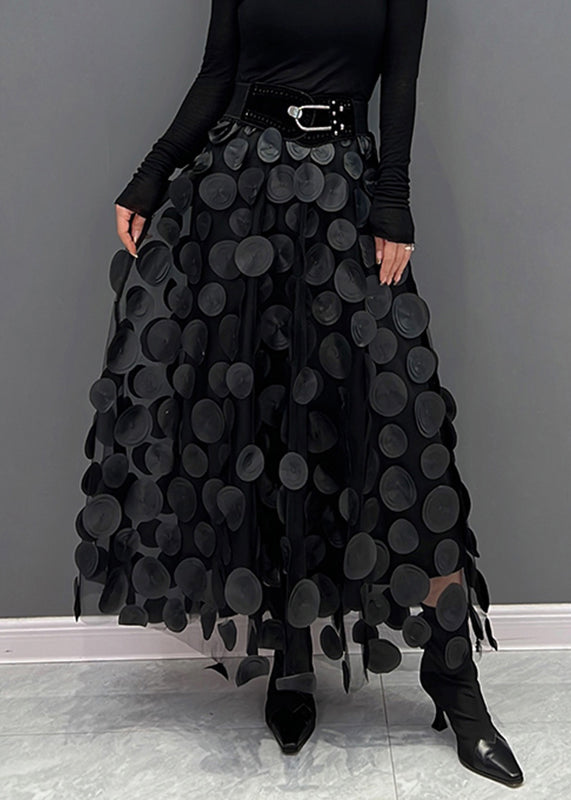 Elegant Rose Dot Patchwork Tulle Skirt Fall