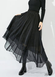 Elegant Black High Waist Layered Design Tulle Skirt Summer