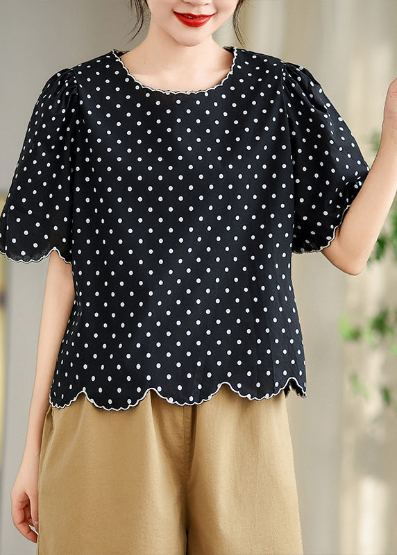 Elegant Black O-Neck Print Shirts Summer