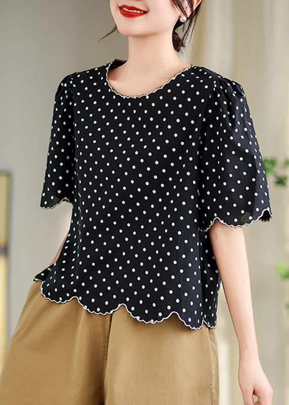 Elegant Black O-Neck Print Shirts Summer