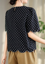 Elegant Black O-Neck Print Shirts Summer