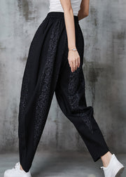 Elegant Black Oversized Patchwork Jacquard Cotton Pants Spring