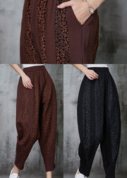 Elegant Black Oversized Patchwork Jacquard Cotton Pants Spring