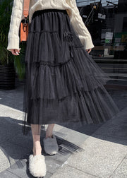 Elegant Black Ruffled High Waist Tulle Skirt Summer