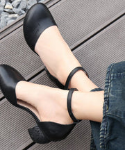 Elegant Black Splicing Buckle Strap Chunky High Heels