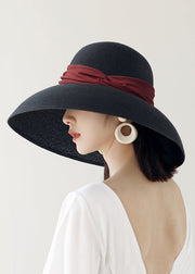 Elegant Black Straw Woven Beach Holiday Floppy Sun Hat