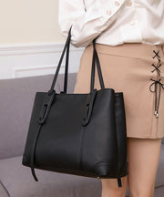 Elegant Black Zippered Faux Leather Tote Handbag