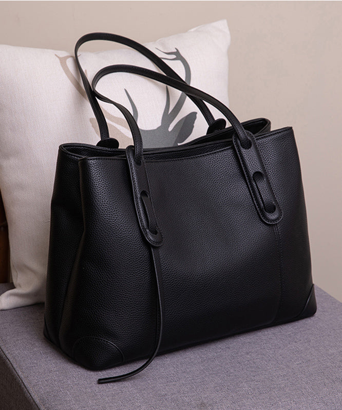 Elegant Black Zippered Faux Leather Tote Handbag