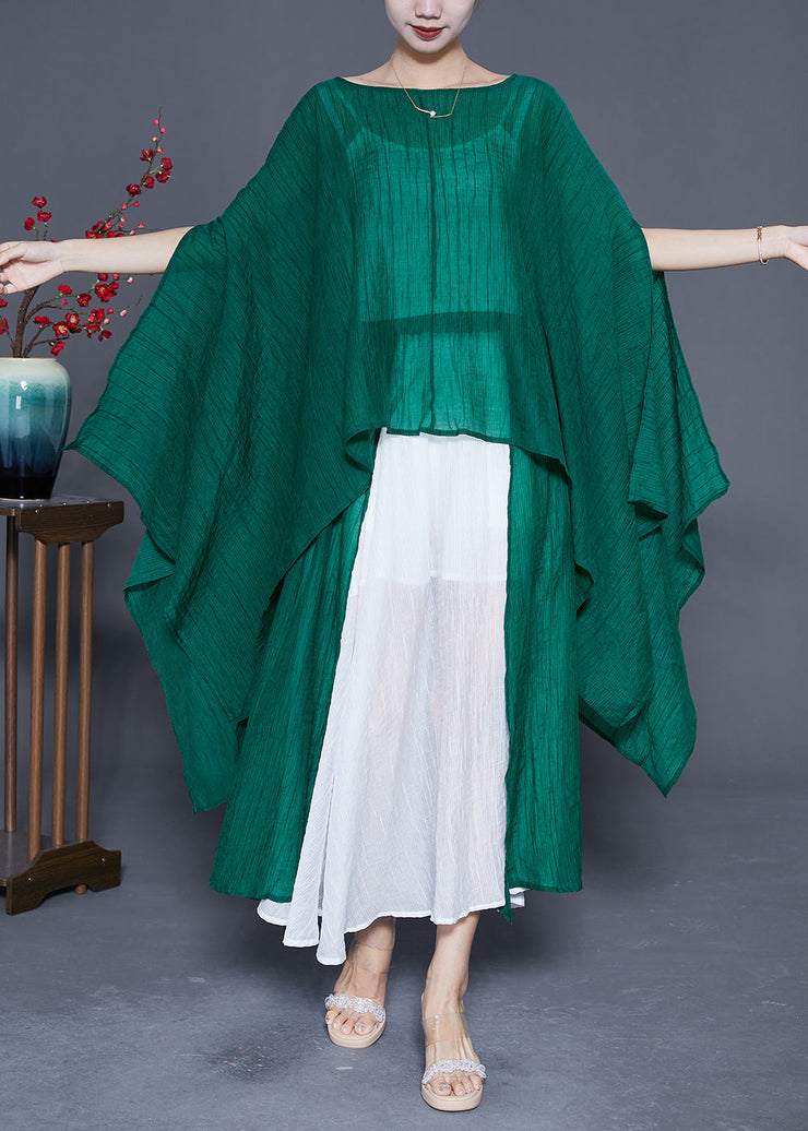 Elegant Blackish Green Oversized Asymmetrical Design Silk Two Pieces Set Summer