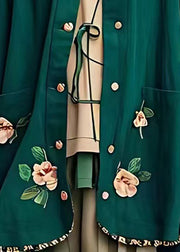 Elegant Blackish Green Ruffled Floral Button Coats Fall