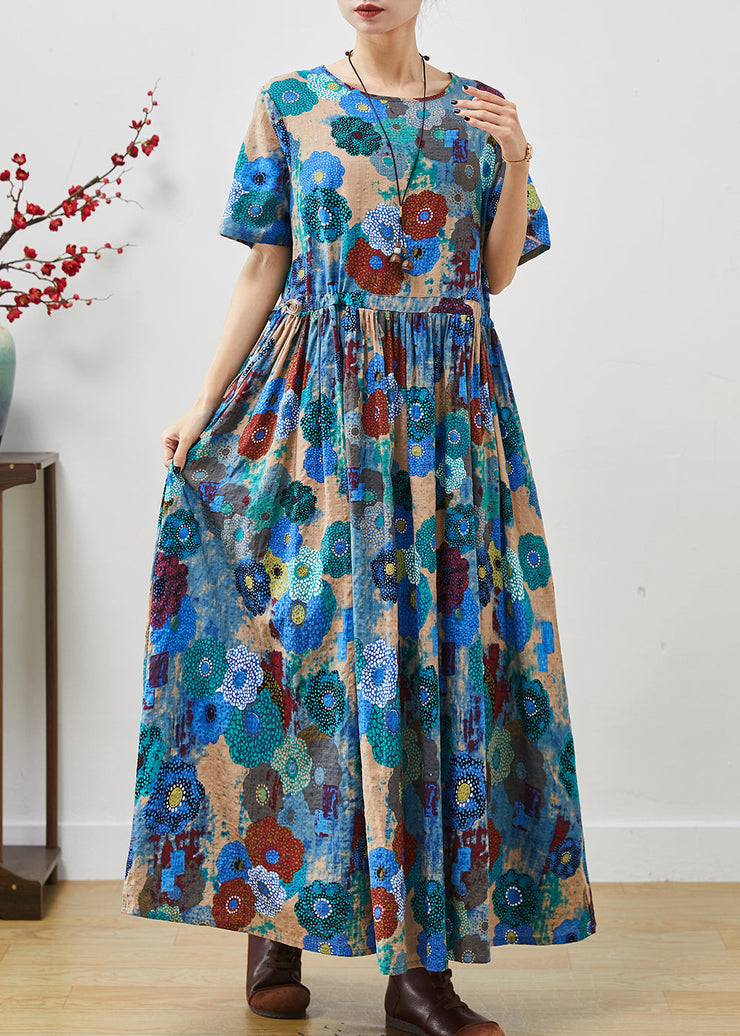 Elegant Blue Cinched Exra Large Hem Cotton Dress Summer