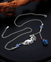 Elegant Blue Sterling Silver Cloisonne Phoenix Tassel Pendant Necklace