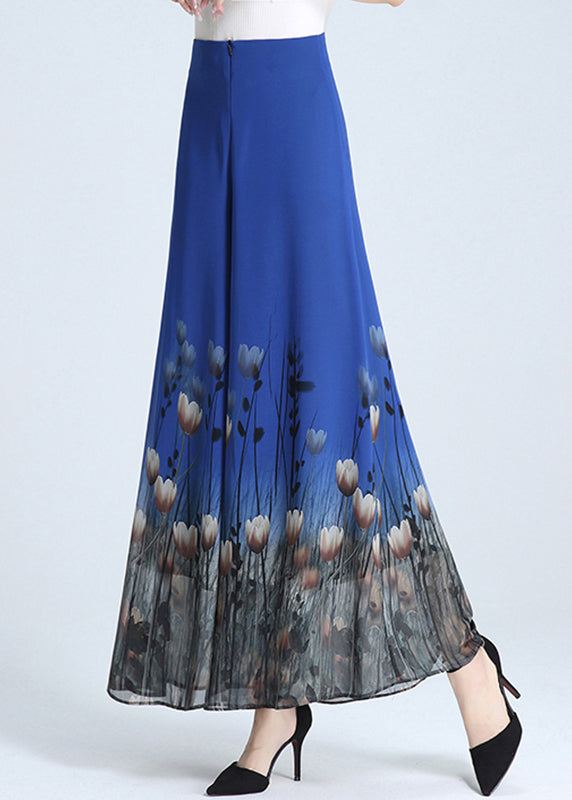 Elegant Blue Zippered Wide Leg Pants