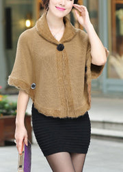 Elegant Camel Peter Pan Collar Knit Cardigan Fall