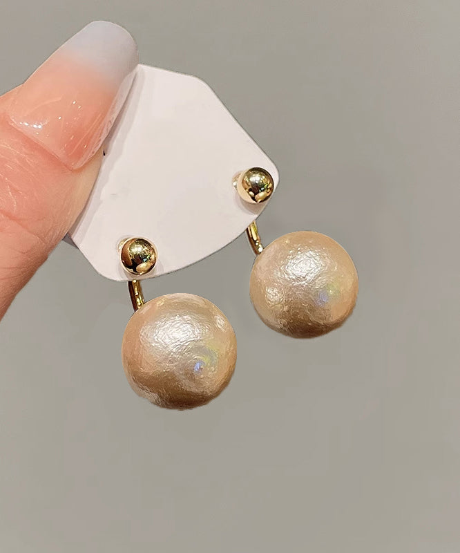 Elegant Champagne Copper 14K Gold Pearl Stud Earrings