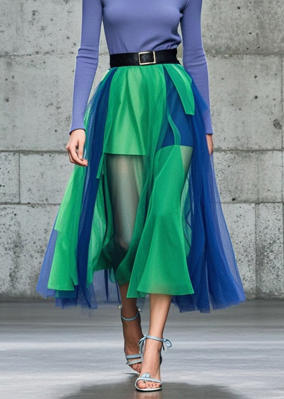 Elegant Colorblock Patchwork Tulle Beach Skirts Summer