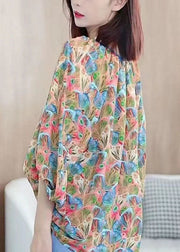 Elegant Colorblock V Neck Print Chiffon Shirt Tops Summer