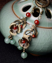 Elegant Copper Color Flower Fine Agate Metal Copper Drop Earrings