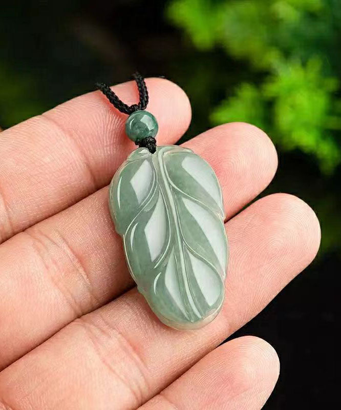 Elegant Cyan Jade Leaves Pendant Necklace