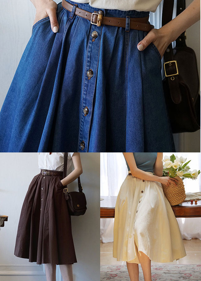 Elegant Denim Blue High Waist Exra Large Hem Cotton Skirt Spring