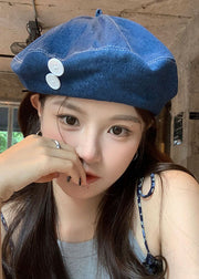 Elegant Denim Navy Patchwork Button Beret Hat