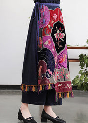 Elegant Embroideried Floral Tassel Drawstring Tie Waist Elastic Waist Skirt Summer